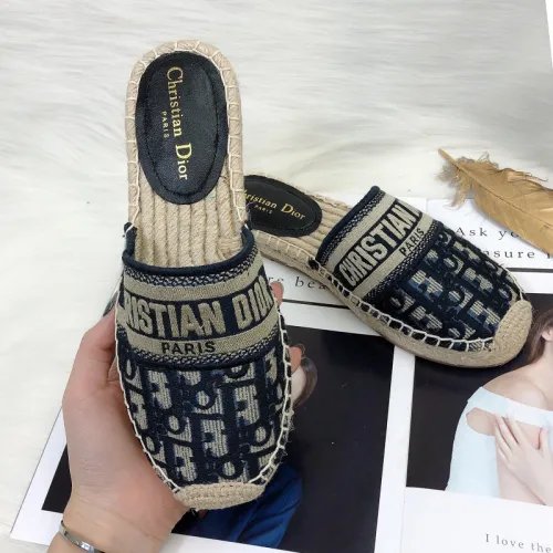 Dior Womens Shoes Slippers Dior Granville Espadrille Dior Oblique Embroidered Cotton with Original Box