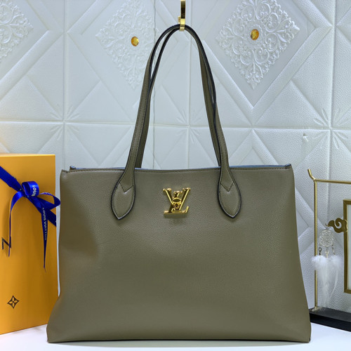 Louis Vuitton Womens Bags Handbags Luxury Brand Fashion Type LOCKME SHOPPER Black Grained calf leather M57345  