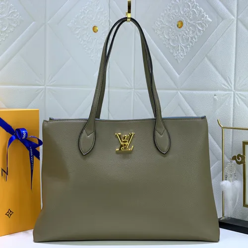 Louis Vuitton Womens Bags Handbags Luxury Brand Fashion Type LOCKME SHOPPER Black Grained calf leather M57345  