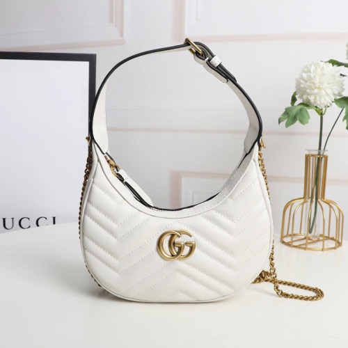 Gucci Womens Bags Shoulder HandBags Luxury Brand Gucci GG Marmont half-moon-shaped mini bag in white leather with Original Box 699514 DTDHT 9022