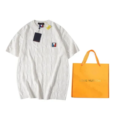 Louis Vuitton Luxury Brand Men Womens Short Sleeve T-Shirt Damier Jacquard Short-Sleeved Cotton Crewneck 1AFVRT   