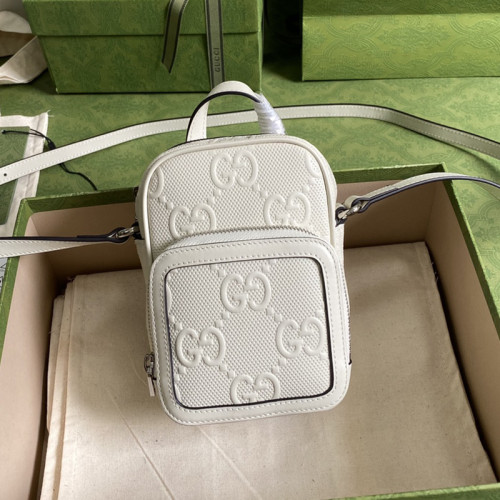 Gucci Womens Mens Bags Shoulder Bags Luxury Brand GG embossed mini bag in white leather with Original Box 658553 1W3AN 1000