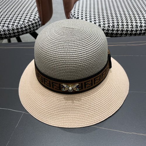 Fendi Womens Bucket Hat Straw Hat Luxury Brand Design Fendi Cap with Original Box  
