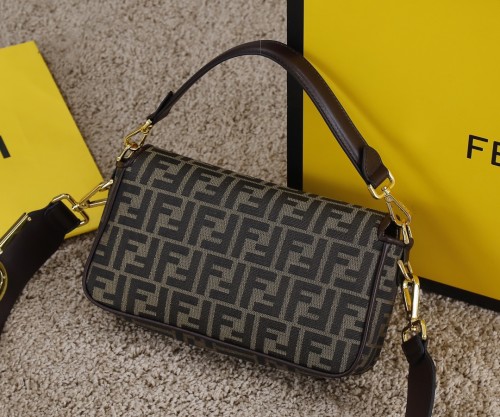 Fendi Womens Bag Shoulder Bags Luxury Brand Baguette Brown fabric bag Fashion Bags for Women with Original Box 8BR600A6V5F17U4