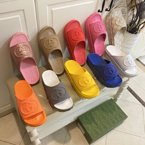 Gucci Womens Shoes Platform Slide Slippers Sandal Summer Design Luxury Brand Women's GG platform slide sandal with Original Box