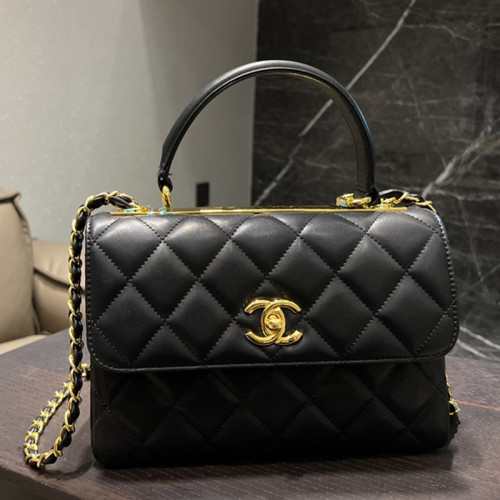 Chanel Womens Shoulder Bags Luxury Brand with Original Box Small Flap Bag With Top Handle Lambskin & Gold-Tone Metal Black
