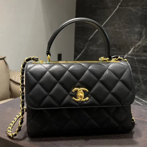 Chanel Womens Shoulder Bags Luxury Brand with Original Box Small Flap Bag With Top Handle Lambskin & Gold-Tone Metal Black