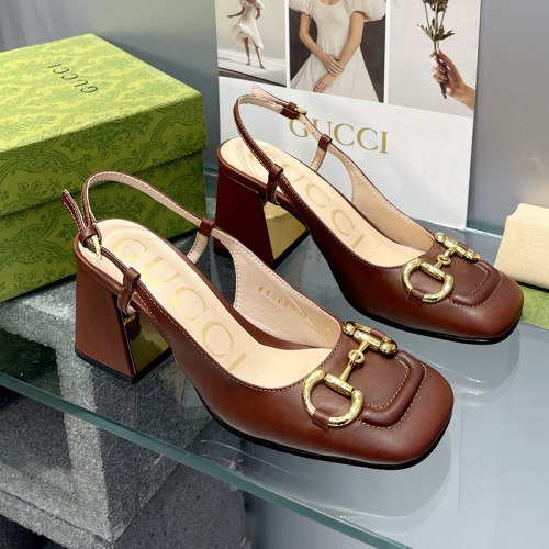 Gucci Womens Shoes Sandals Summer Design Luxury Brand Women's mid-heel slingback with Horsebit in leather with Original Box Whatsapp 