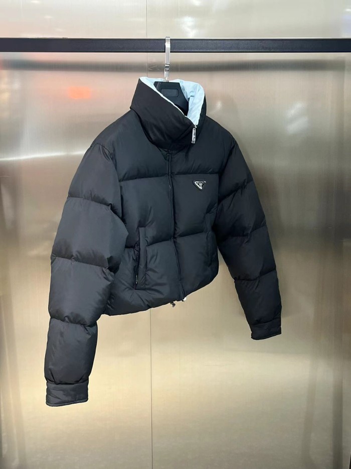 Prada Womens Coat Down Jacket Luxury Brand Women Jacket Re-Nylon cropped down jacket 292056_1WQ8_F0002_S_222 Top Quality   