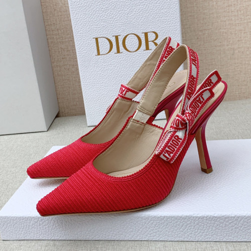 Dior Women Shoes Pumps Luxury Design Fashion Type 9.5cm High Heel Shoes for Wedding Style J'ADIOR SLINGBACK PUMP Cotton Fabric with Original Box
