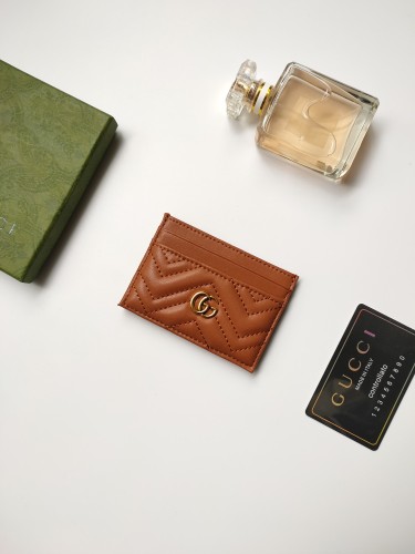 Gucci Womens Bag Wallets Card Holder Luxury Brand Black Leather GG Marmont Card Case with Original Box