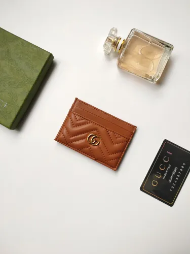 Gucci Womens Bag Wallets Card Holder Luxury Brand Black Leather GG Marmont Card Case with Original Box