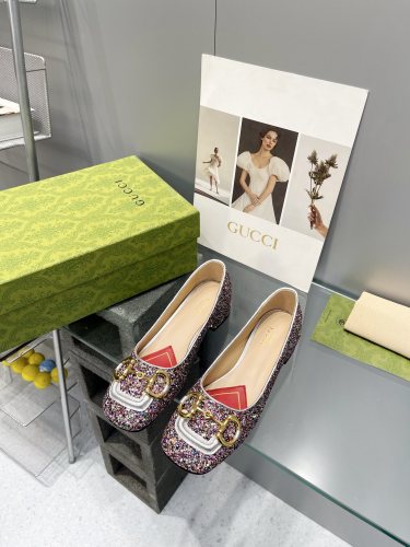Gucci Womens Shoes Pumps Luxury Brand Women's Low-Heel Pump With Horsebit In Leather 2.5cm Heel with Original Box 694855 BNC00 5815