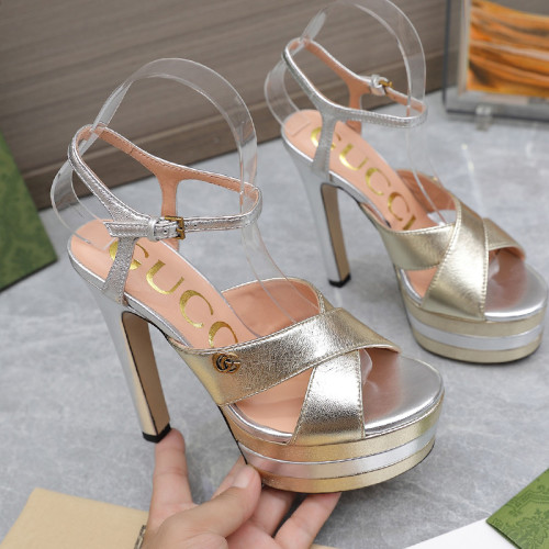 Gucci Womens Shoes Sandals 14cm Heel and 4.5cm Platform Luxury Brand with Original Box 719844 C9D00 9022 Women's Interlocking G studs sandal in leather Whatsapp 