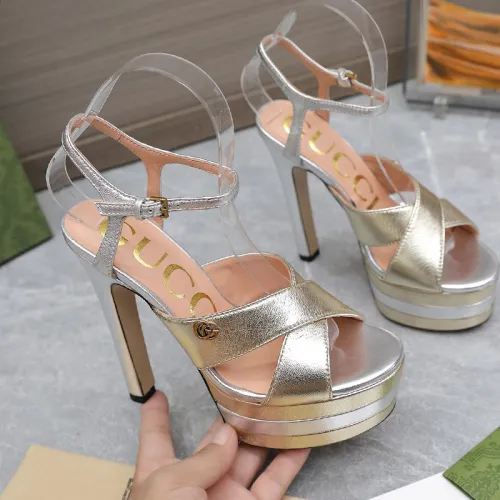 Gucci Womens Shoes Sandals 14cm Heel and 4.5cm Platform Luxury Brand with Original Box 719844 C9D00 9022 Women's Interlocking G studs sandal in leather Whatsapp 