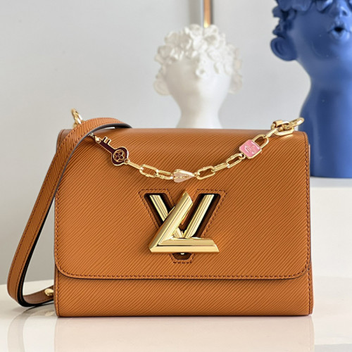 Louis Vuitton Womens Bags Shoulder Messenger Bags Luxury Brand TWIST MM M20846 with Original Box Gold Cipango Beige Epi grained leather