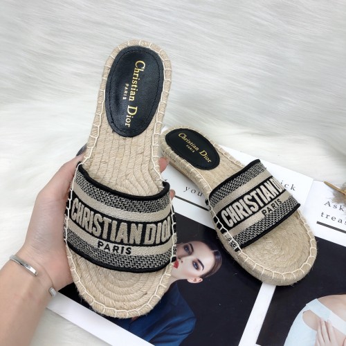 Dior Womens Shoes Slippers Dior Granville Espadrille Dior Oblique Embroidered Cotton with Original Box