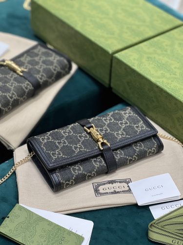 Gucci Womens Mens Bags Wallets Luxury Brand Gucci Jackie 1961 chain wallet with Original Box 652681 HUHHG 9794
