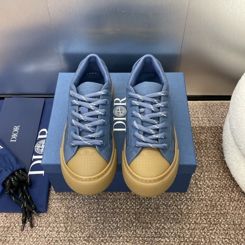 Dior Mens Shoes Sneakers DIORAND STONE ISLAND B33 Sneaker -LIMITEDAND NUMBERED EDITION Blue Dyed Cotton with Dior Oblique Motif 3SN303ZAM_H557 with Original Box