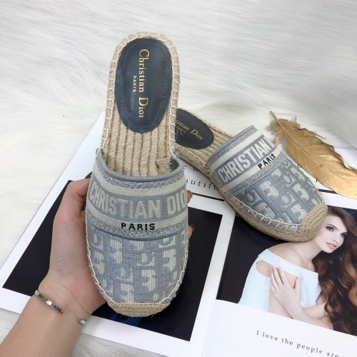 Dior Womens Shoes Slippers Dior Granville Espadrille Dior Oblique Embroidered Cotton with Original Box
