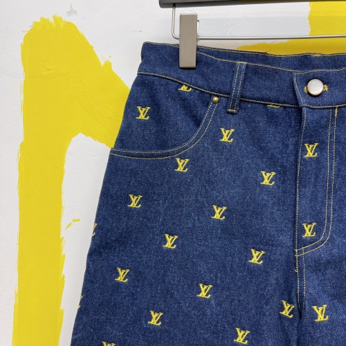 Louis Vuitton Luxury Brand Women Mens Pant Short Jeans Embroidered Signature Denim Shorts 1AFIAN   
