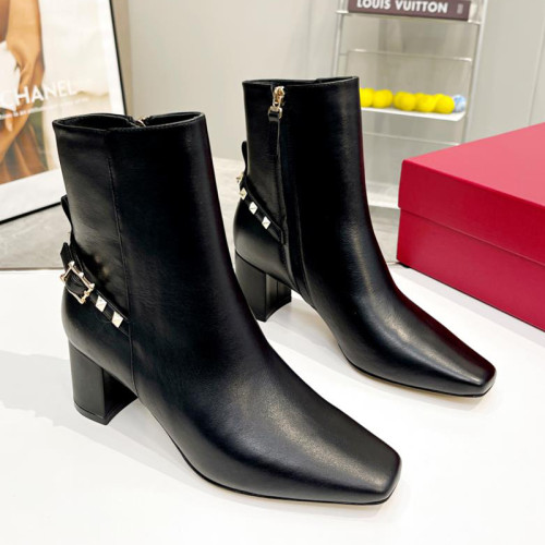 Valentino Garavani Women Fashion Ankle Boots Luxury Brand Vlogo Signature Calfskin Combat Boot with Original Box 6cm Heel