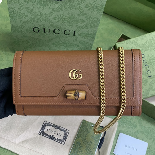 Gucci Womens Mens Bags Wallets Luxury Brand Gucci Diana chain wallet with bamboo in leather with Original Box 658243 17Q0T 9022