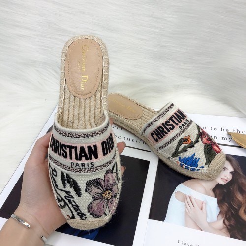 Dior Womens Shoes Slippers Dior Granville Espadrille Dior Oblique Embroidered Cotton with Original Box