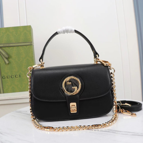 Gucci Womens Bags Shoulder Messenger Bag Luxury Brand Gucci Blondie top-handle bag in black leather with Original Box  