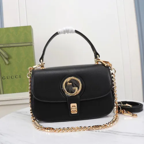 Gucci Womens Bags Shoulder Messenger Bag Luxury Brand Gucci Blondie top-handle bag in black leather with Original Box  