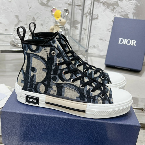 Dior Womens Shoes Sneakers Casual Luxury Brand B23 High-Top Sneaker Beige and Black Maxi Dior Oblique Jacquard with Original Box 3SH126ZXX_H961