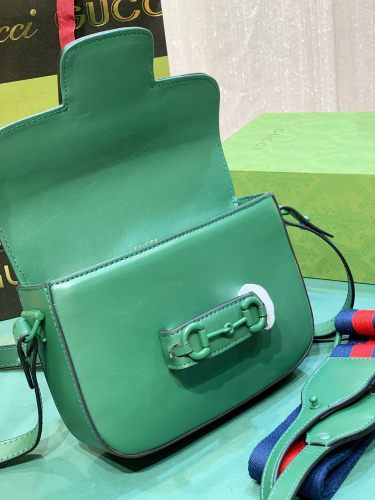 Gucci Womens Bags Shoulder Messenger Bag Luxury Brand Gucci Gucci Horsebit 1955 small shoulder bag in green leather with Original Box 726226 AABE1 3152