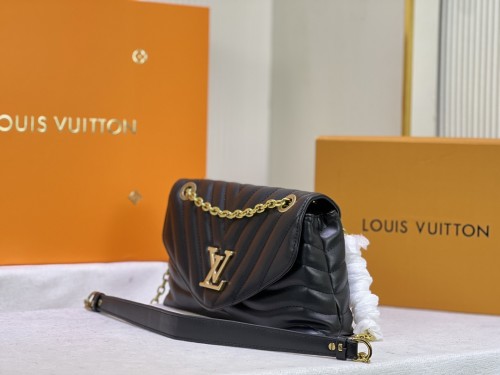 Louis Vuitton Womens Bags Shoulder Bag Luxury Brand LV NEW WAVE CHAIN BAG Black Smooth cowhide leather with Original Box M58552