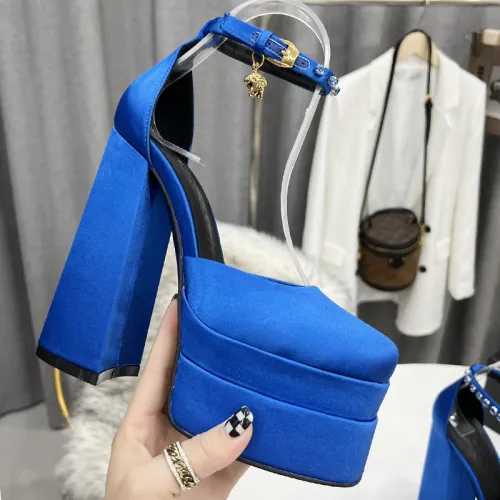 Versace Brand Womens Sandals Shoes Pumps Leather Big Size LA MEDUSA LEATHER PUMPS with 5cm High Platform and 15cm Heel Design  