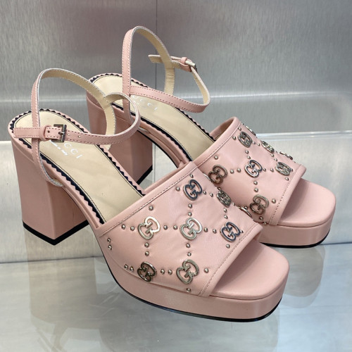 Gucci Womens Shoes Sandals 8.5cm Heel Luxury Brand with Original Box 719844 C9D00 9022 Women's Interlocking G studs sandal in leather Whatsapp 