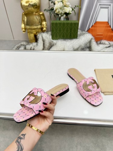 Gucci Womens Shoes Slippers Gucci WOMEN'S INTERLOCKING G CUT-OUT SANDAL Luxury Brand with Original Box 694451 US000 2535  