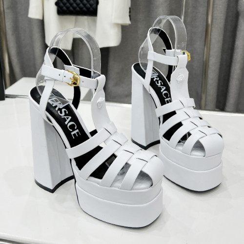 Versace Brand Womens Sandals Shoes Pumps Leather Big Size LA MEDUSA LEATHER PUMPS with 5cm High Platform and 15cm Heel Design  