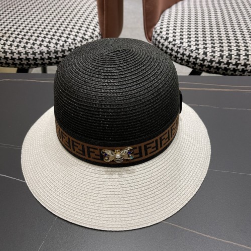 Fendi Womens Bucket Hat Straw Hat Luxury Brand Design Fendi Cap with Original Box  