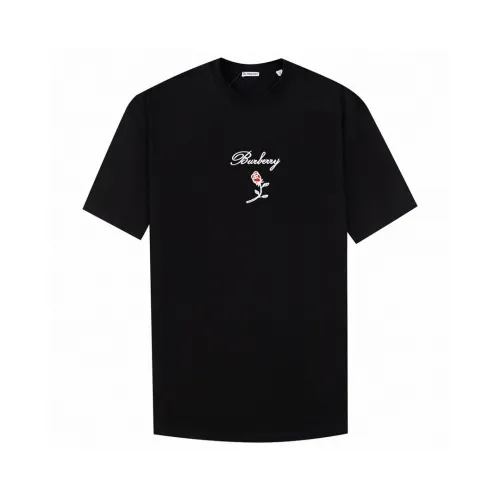 Burberry Luxury Brand Women Mens Short Sleeve T-Shirt Logo Rose Cotton T-shirt   