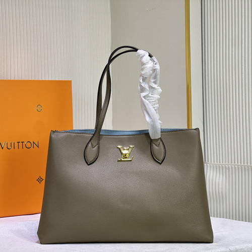 Louis Vuitton Womens Bags Handbags Luxury Brand Fashion Type LOCKME SHOPPER Black Grained calf leather M57345  
