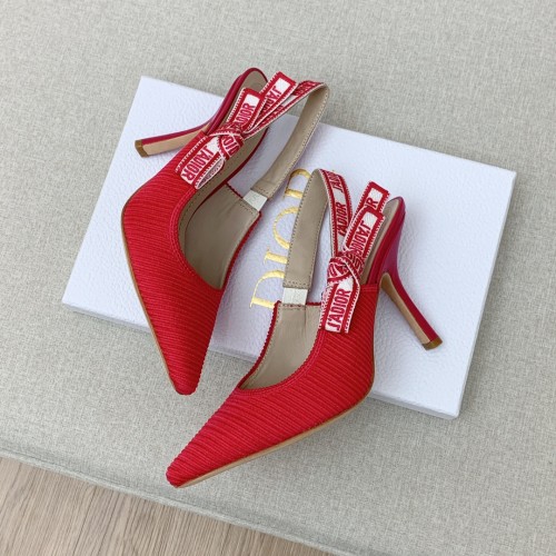 Dior Women Shoes Pumps Luxury Design Fashion Type 9.5cm High Heel Shoes for Wedding Style J'ADIOR SLINGBACK PUMP Cotton Fabric with Original Box