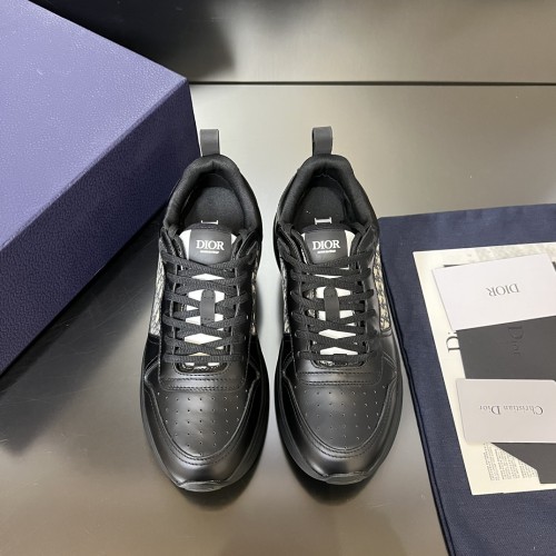 Dior Mens Shoes Luxury Sneakers B25 RUNNER SNEAKER Dior Gray and White Smooth Calfskin with Beige and Black Dior Oblique Jacquard with Original Box  