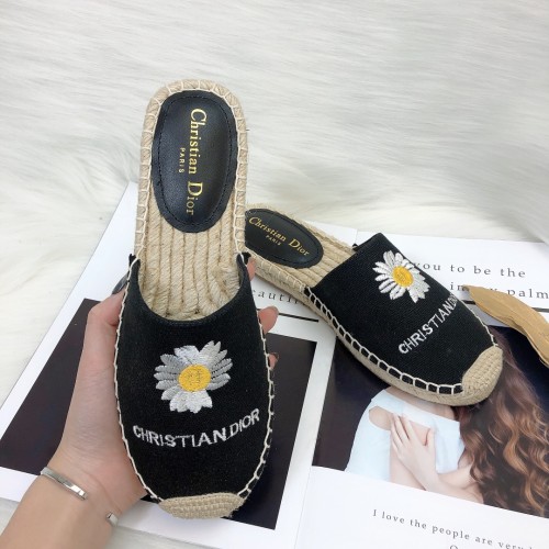 Dior Womens Shoes Slippers Dior Granville Espadrille Dior Oblique Embroidered Cotton with Original Box