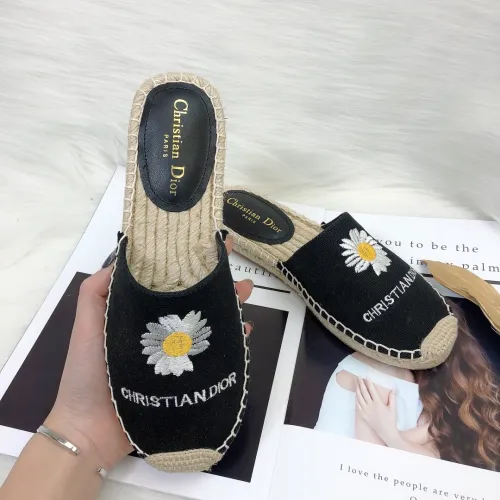 Dior Womens Shoes Slippers Dior Granville Espadrille Dior Oblique Embroidered Cotton with Original Box