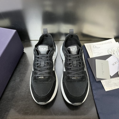 Dior Mens Shoes Luxury Sneakers B25 RUNNER SNEAKER Dior Gray and White Smooth Calfskin with Beige and Black Dior Oblique Jacquard with Original Box  