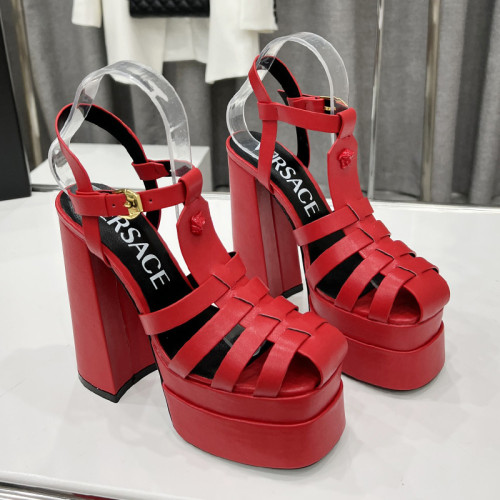 Versace Brand Womens Sandals Shoes Pumps Leather Big Size LA MEDUSA LEATHER PUMPS with 5cm High Platform and 15cm Heel Design  