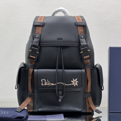 Dior Womens Mens Bags Backpacks Luxury Brand Design Fashion Type DIOR HIT THE ROAD CACTUS JACK DIOR BACKPACK Black Grained Calfskin with Embroidered Signature without Original Box 1ESBA163SOT_H03E