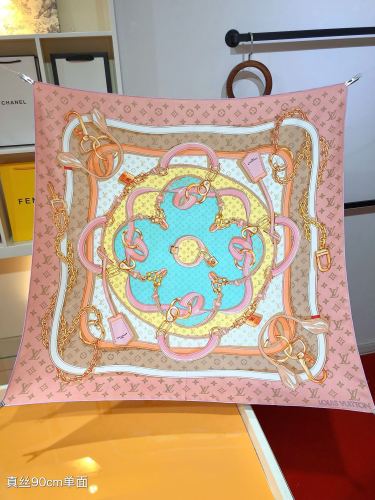 Louis Vuitton Scarves Womens Fashion Scarf Flower And Straps Square 90 with Original Box   