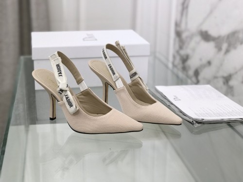 Dior Women Shoes Pumps Luxury Design Fashion Type 9.5cm High Heel Shoes for Wedding Style J'ADIOR SLINGBACK PUMP Cotton Fabric with Original Box