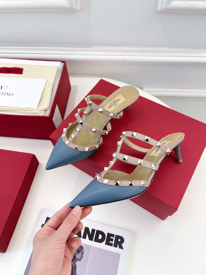 Valentino Women Shoes Mule Sandals Pointed Toe Slippers ROMAN STUD SLIDE SANDAL IN QUILTED NAPPA 5cm Heel with Original Box Whatsapp 